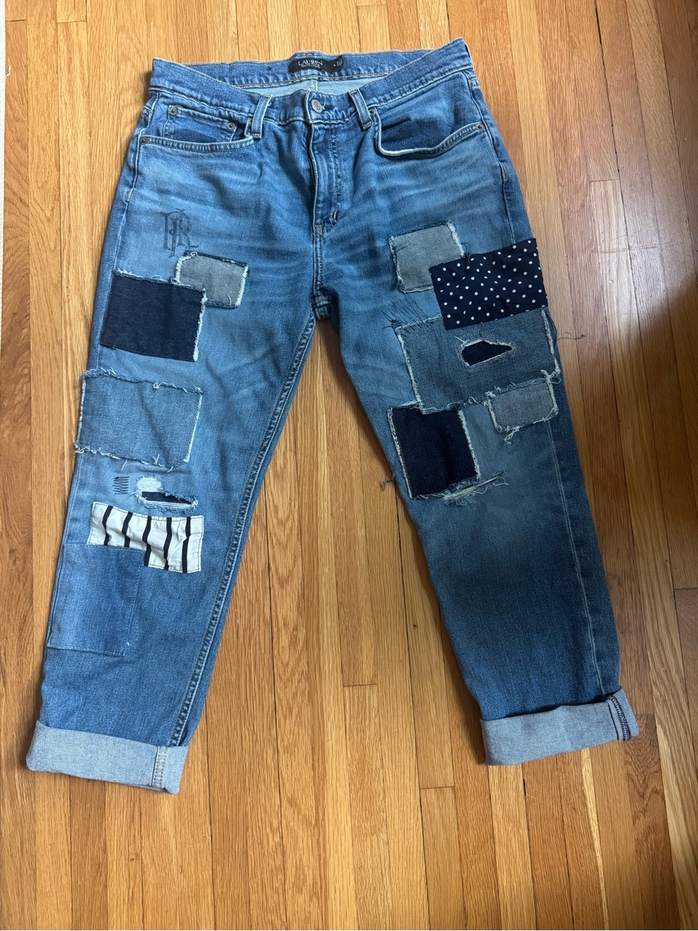 Ralph Lauren Blue Denim Patchwork Jeans with Black Label